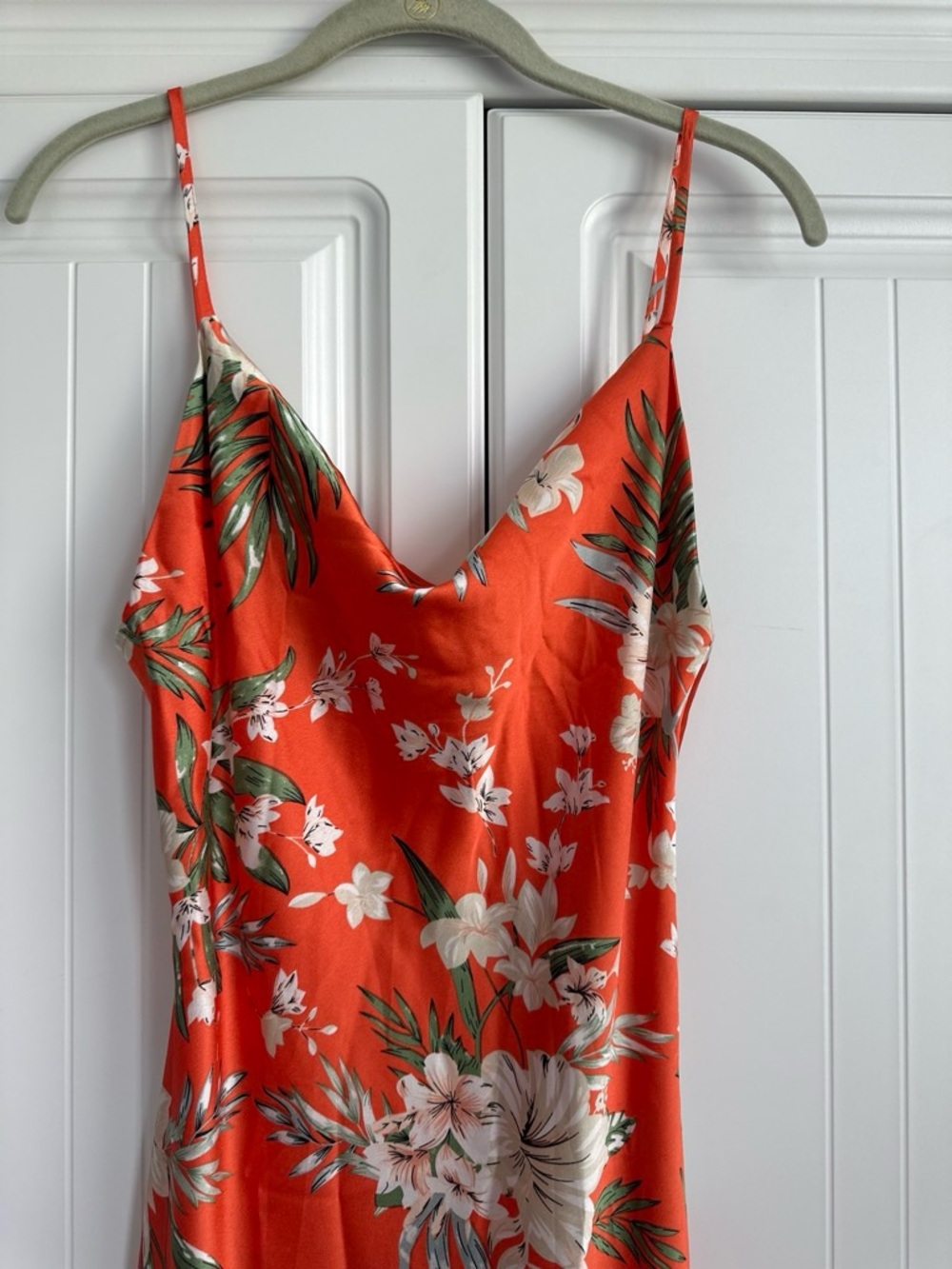 Paper Heart Orange Tropical Floral Satin Cowl Maxi Dress - Small - Picture 3 of 8